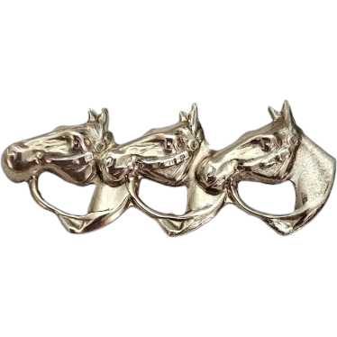 Sterling Silver Horse Head Trio Brooch Pin L524 - image 1