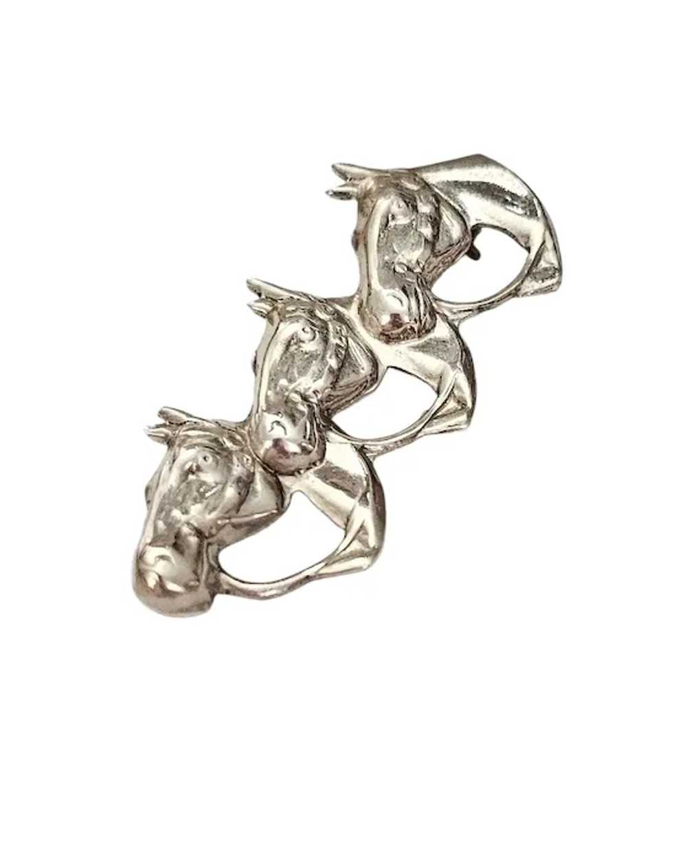 Sterling Silver Horse Head Trio Brooch Pin L524 - image 3