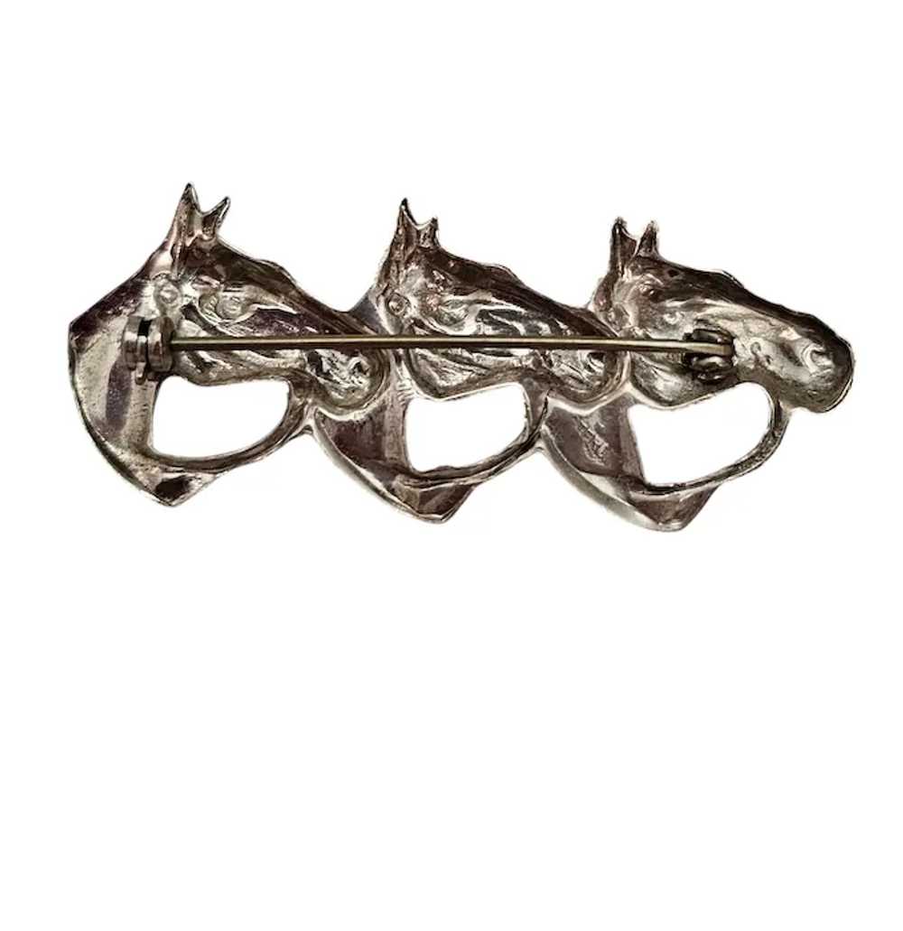 Sterling Silver Horse Head Trio Brooch Pin L524 - image 4