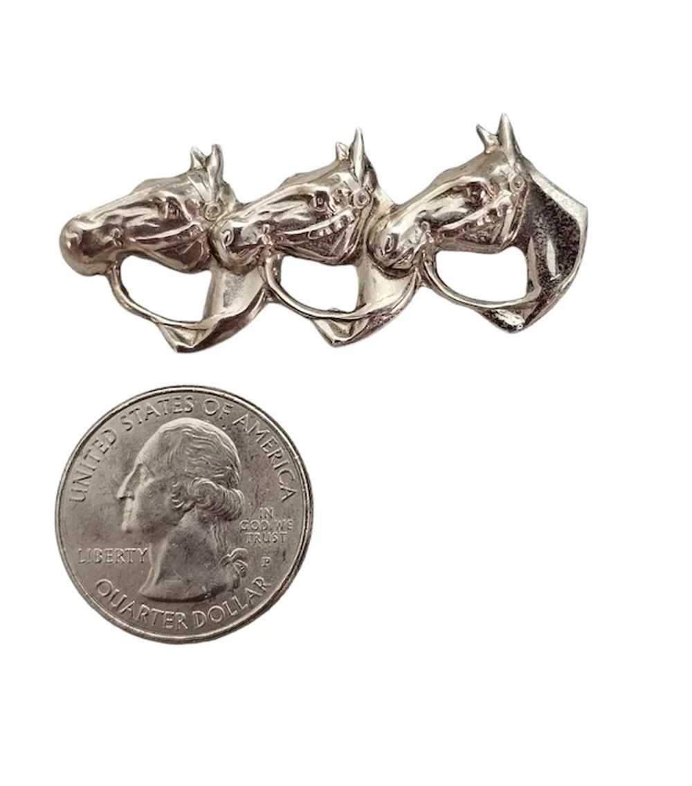 Sterling Silver Horse Head Trio Brooch Pin L524 - image 5