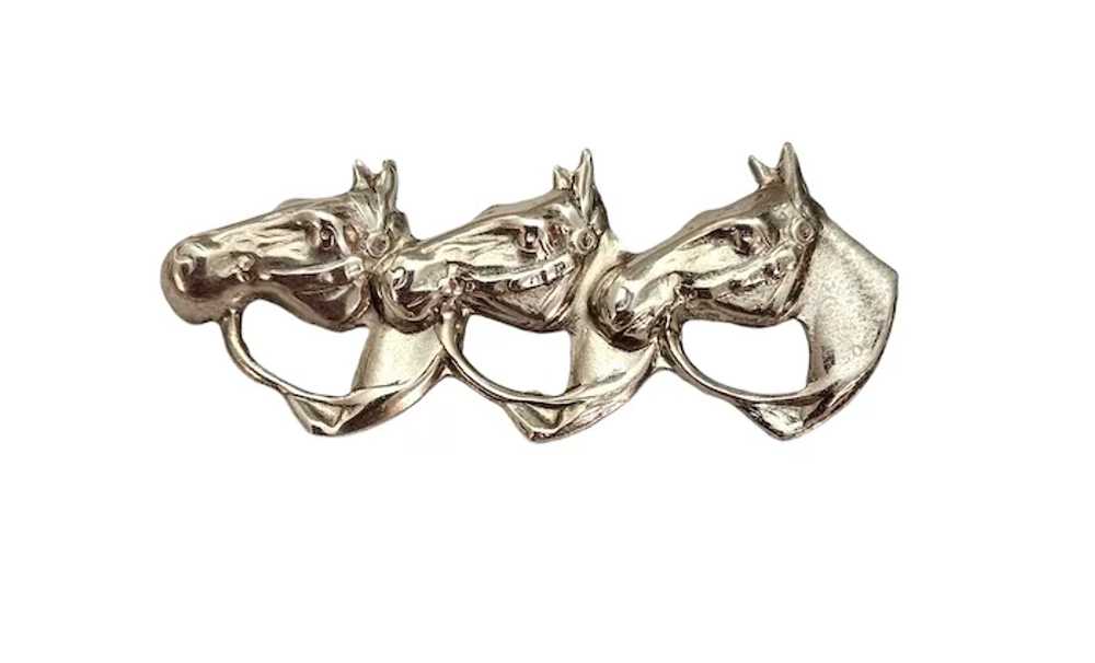 Sterling Silver Horse Head Trio Brooch Pin L524 - image 9