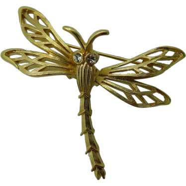 Trifari TM Dragonfly Trembler Brooch Gold tone - image 1