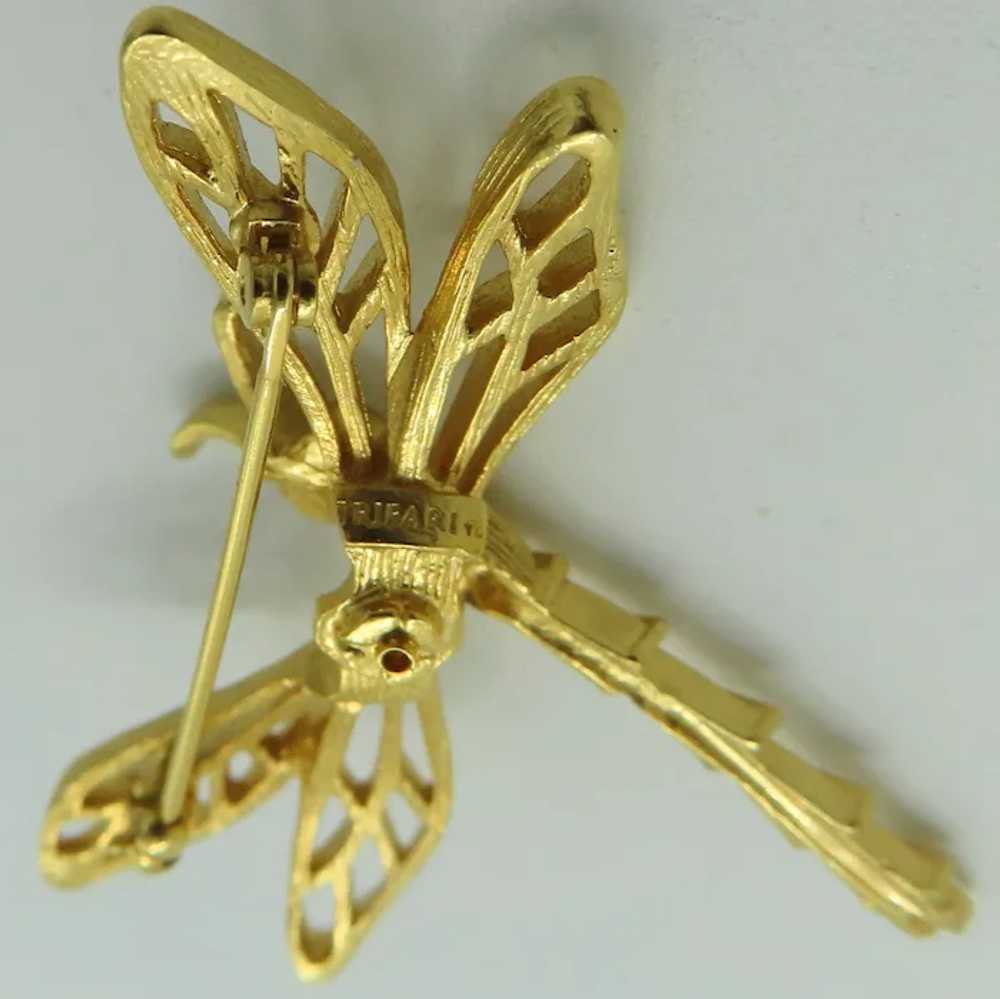 Trifari TM Dragonfly Trembler Brooch Gold tone - image 5