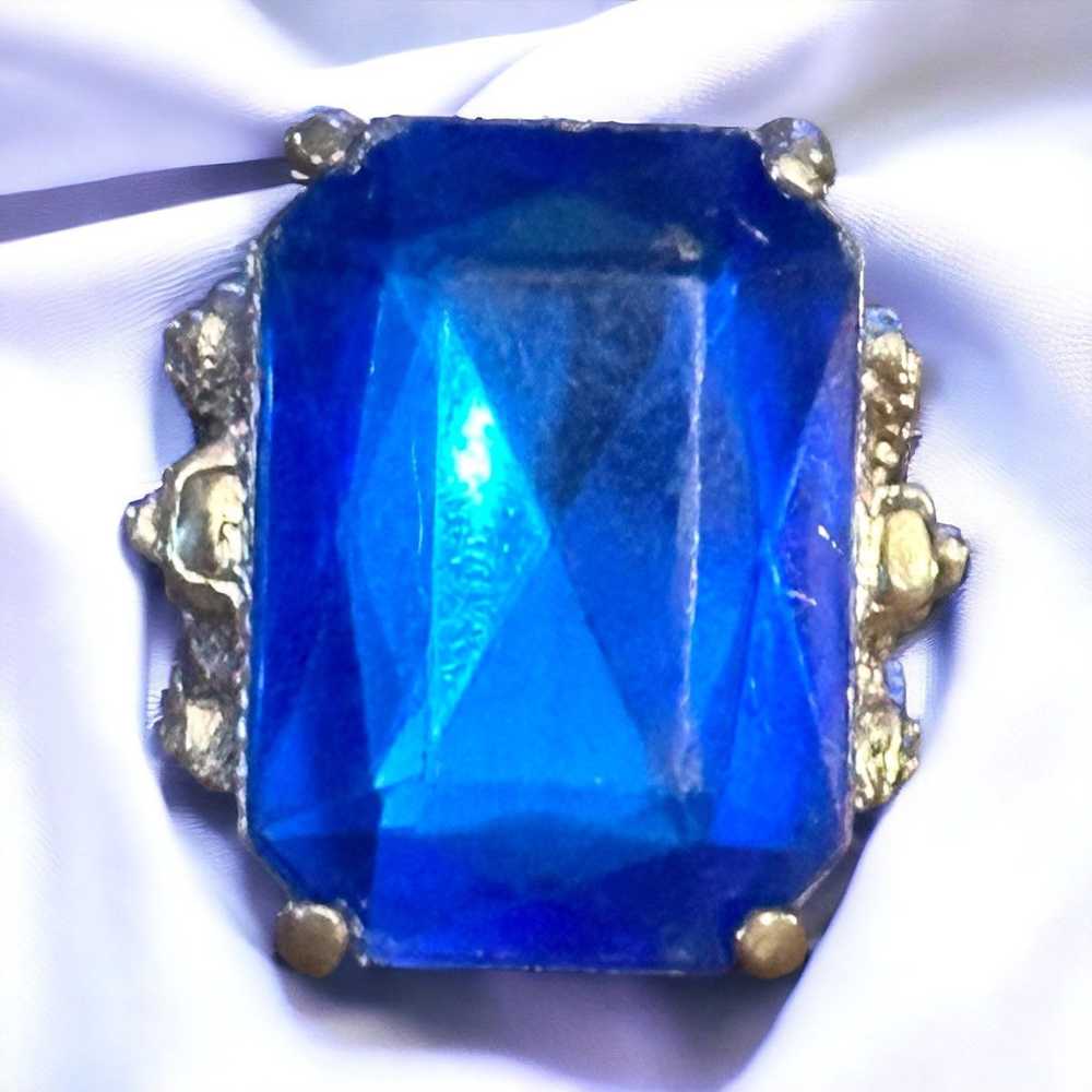 Vintage Vintage large blue gemstone cocktail ring - image 1