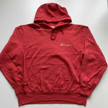 Vintage 90s Champion spell out hoodie sweater red… - image 1