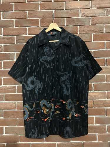 Vintage Y2k Dragon Flames Drip Button Up Shirt Lik