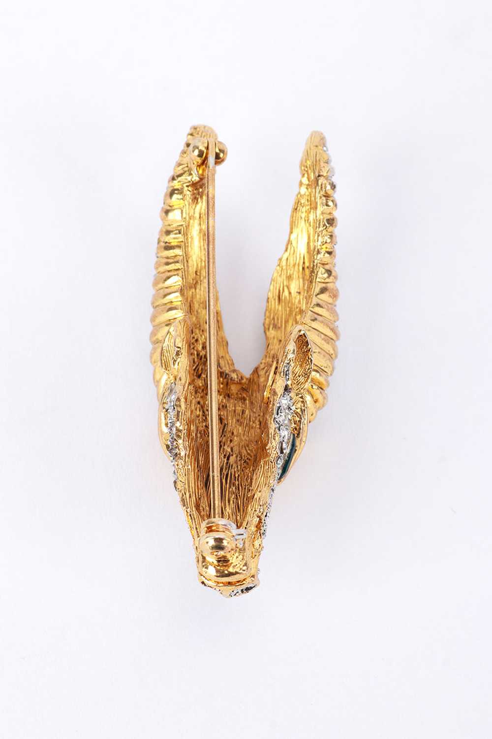 KENNETH JAY LANE Rhinestone Goats Head Brooch - image 2