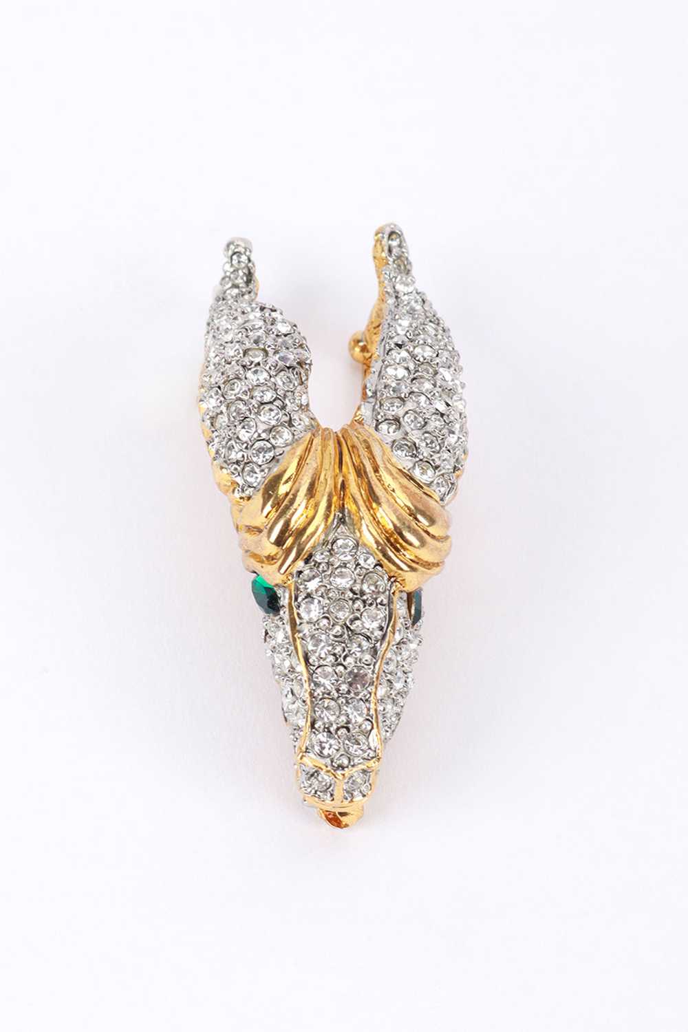 KENNETH JAY LANE Rhinestone Goats Head Brooch - image 3