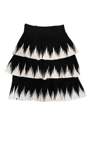 Maje - Black & White Zigzag Tiered Skirt Sz 4 - image 1