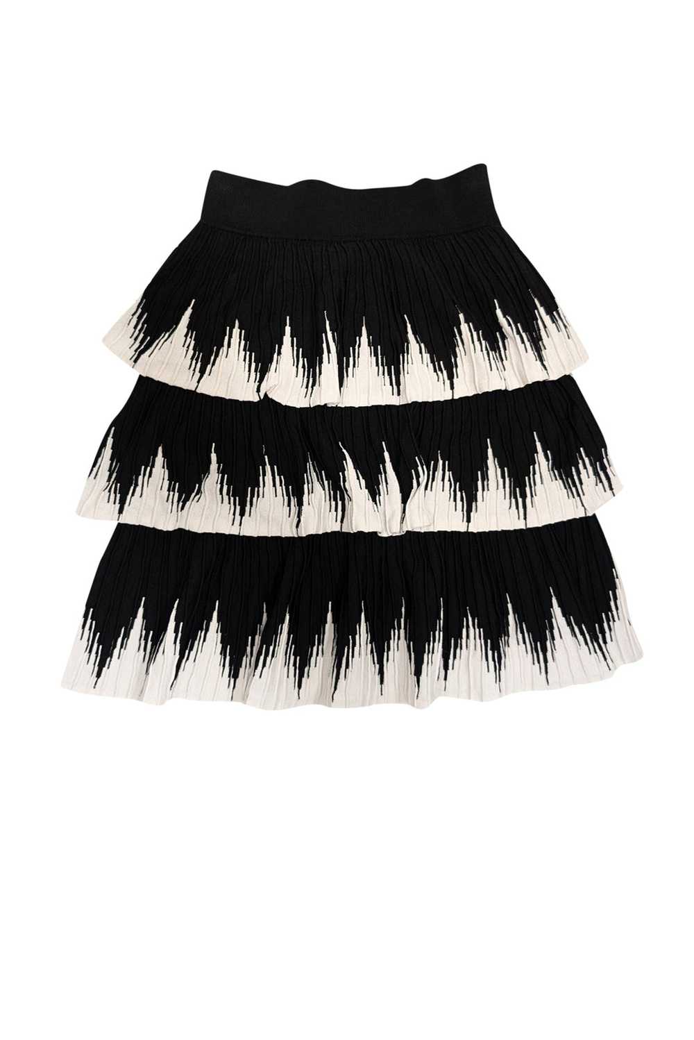 Maje - Black & White Zigzag Tiered Skirt Sz 4 - image 2