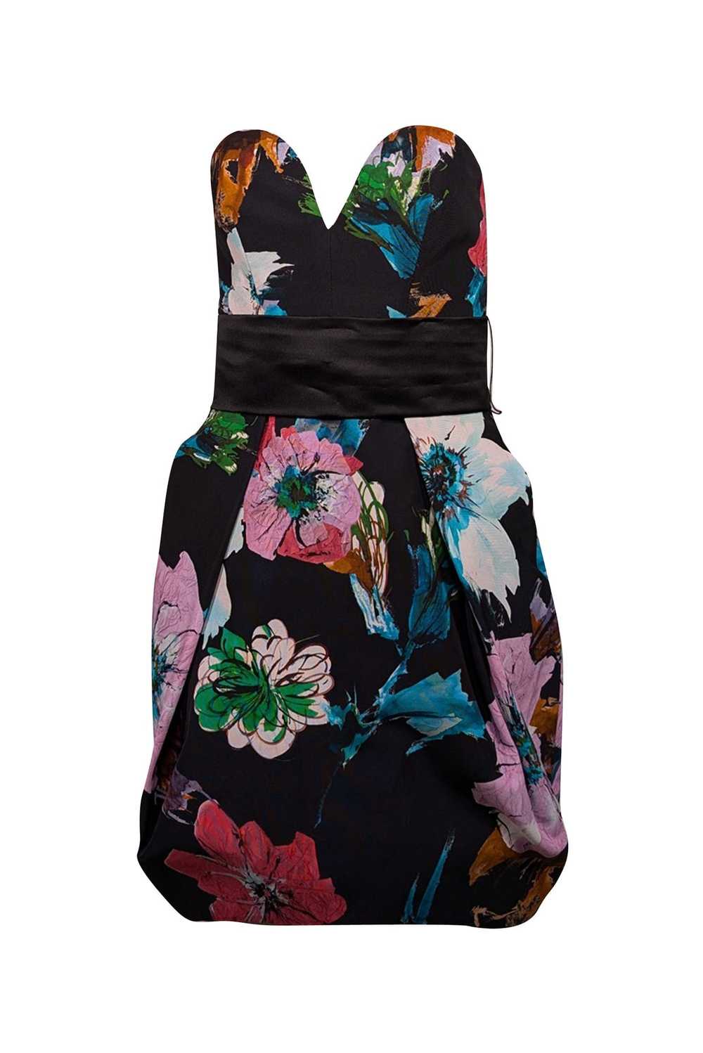 Milly - Black & Multi Color Floral Strapless Dres… - image 1