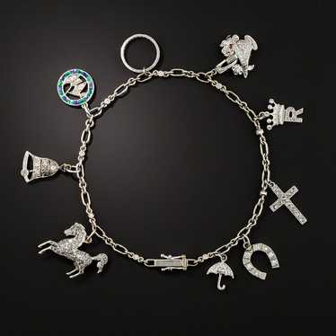 Art Deco Diamond Charm Bracelet With Cartier Hors… - image 1