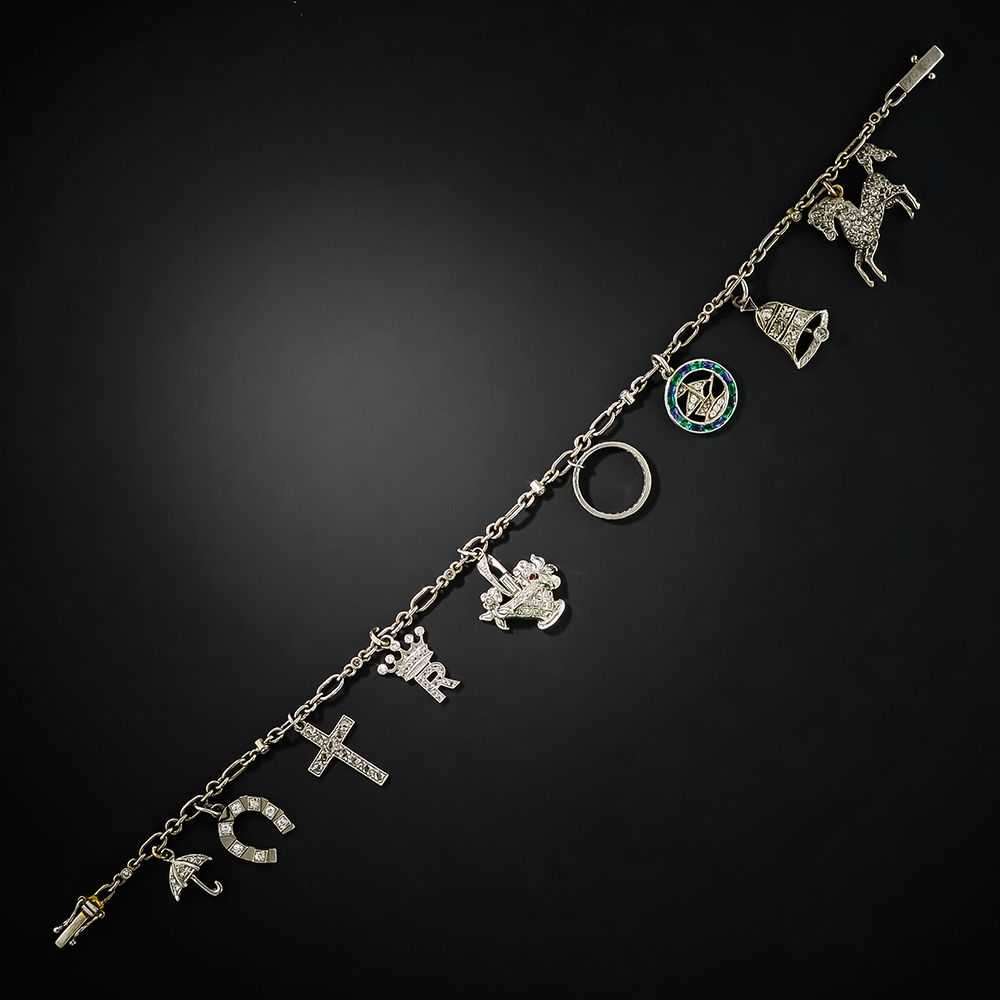 Art Deco Diamond Charm Bracelet With Cartier Hors… - image 2