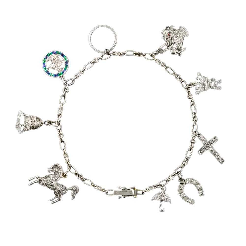 Art Deco Diamond Charm Bracelet With Cartier Hors… - image 5