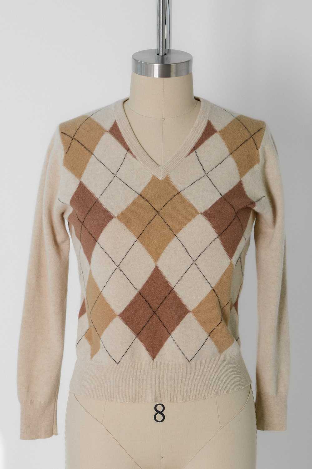 Argyle Cashmere V-Neck Sweater - image 2