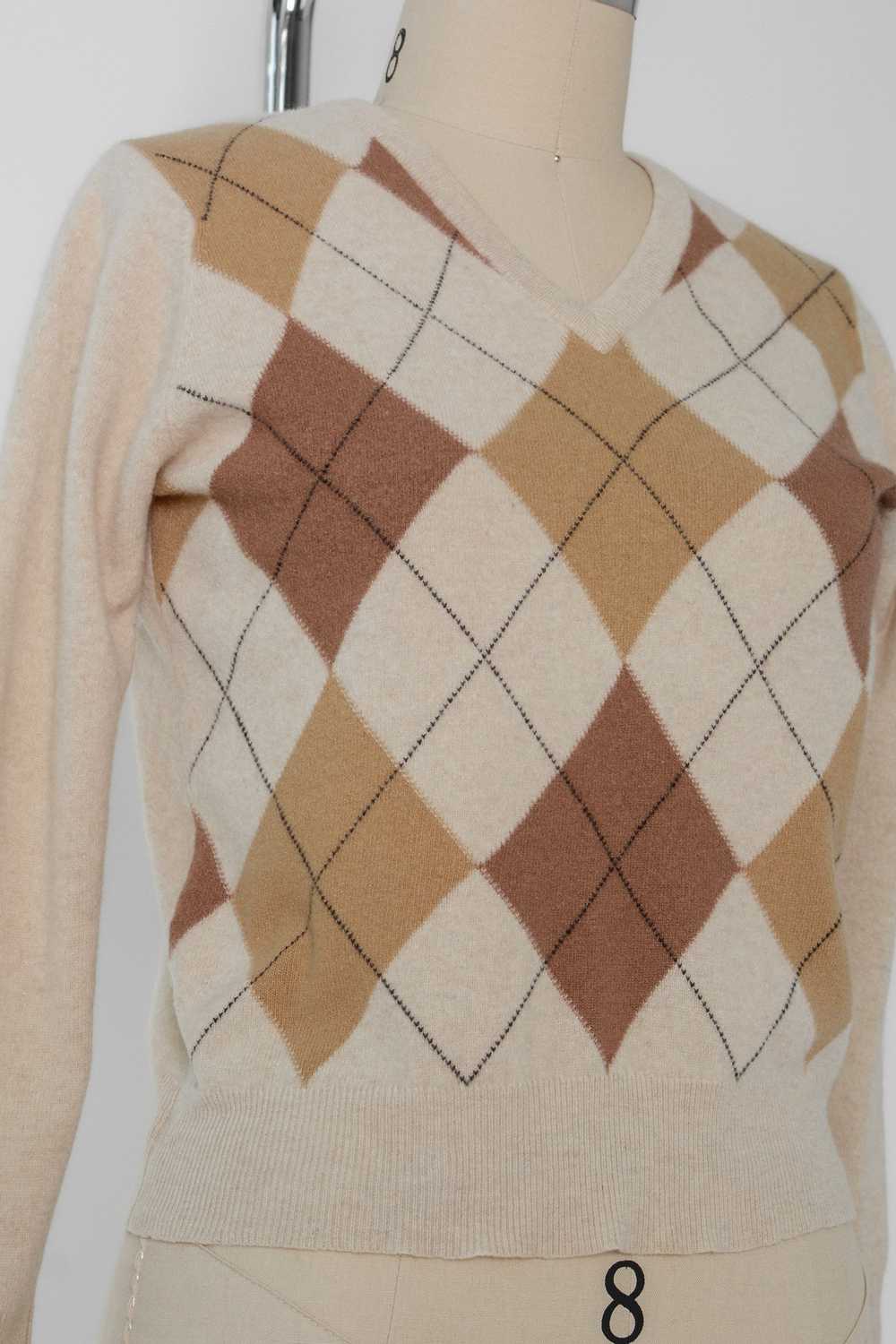 Argyle Cashmere V-Neck Sweater - image 3