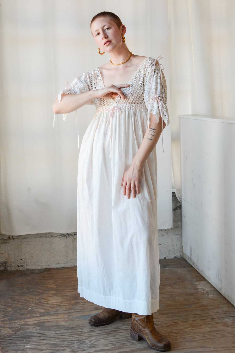 Antique Crochet Cotton Ribbon Nightdress - image 4