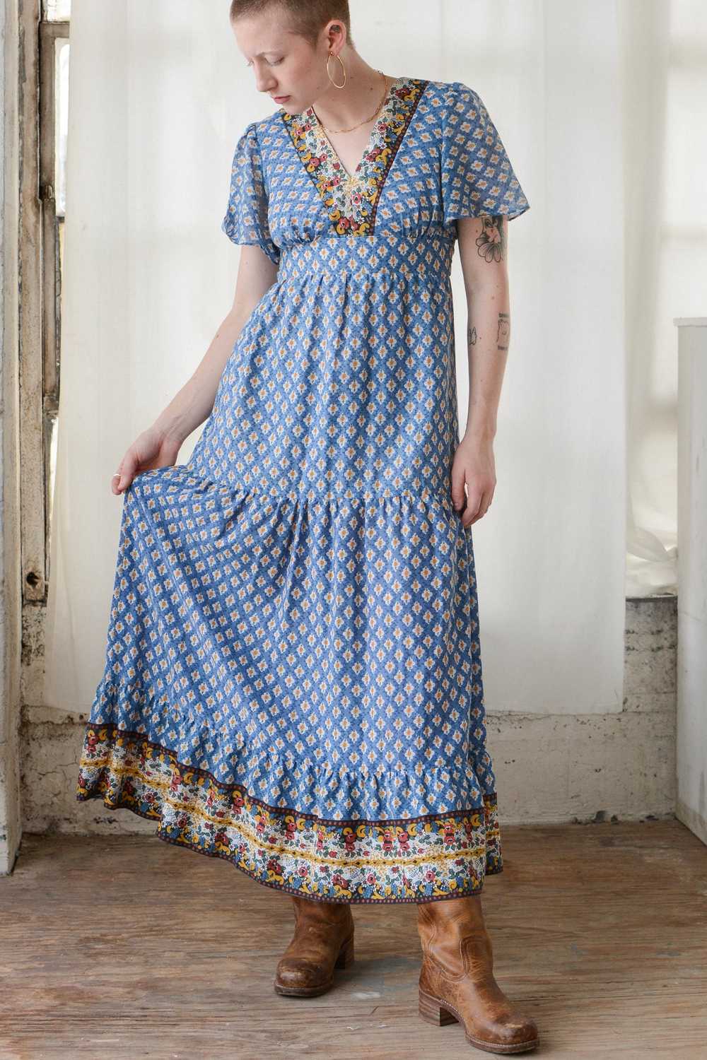 70s Flutter Sleeve Tiered Floral Maxi - image 4