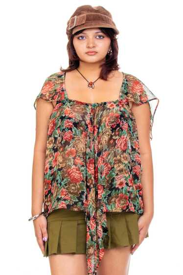 Vintage 90's Floral Tank Sheer Blouse - OSFM