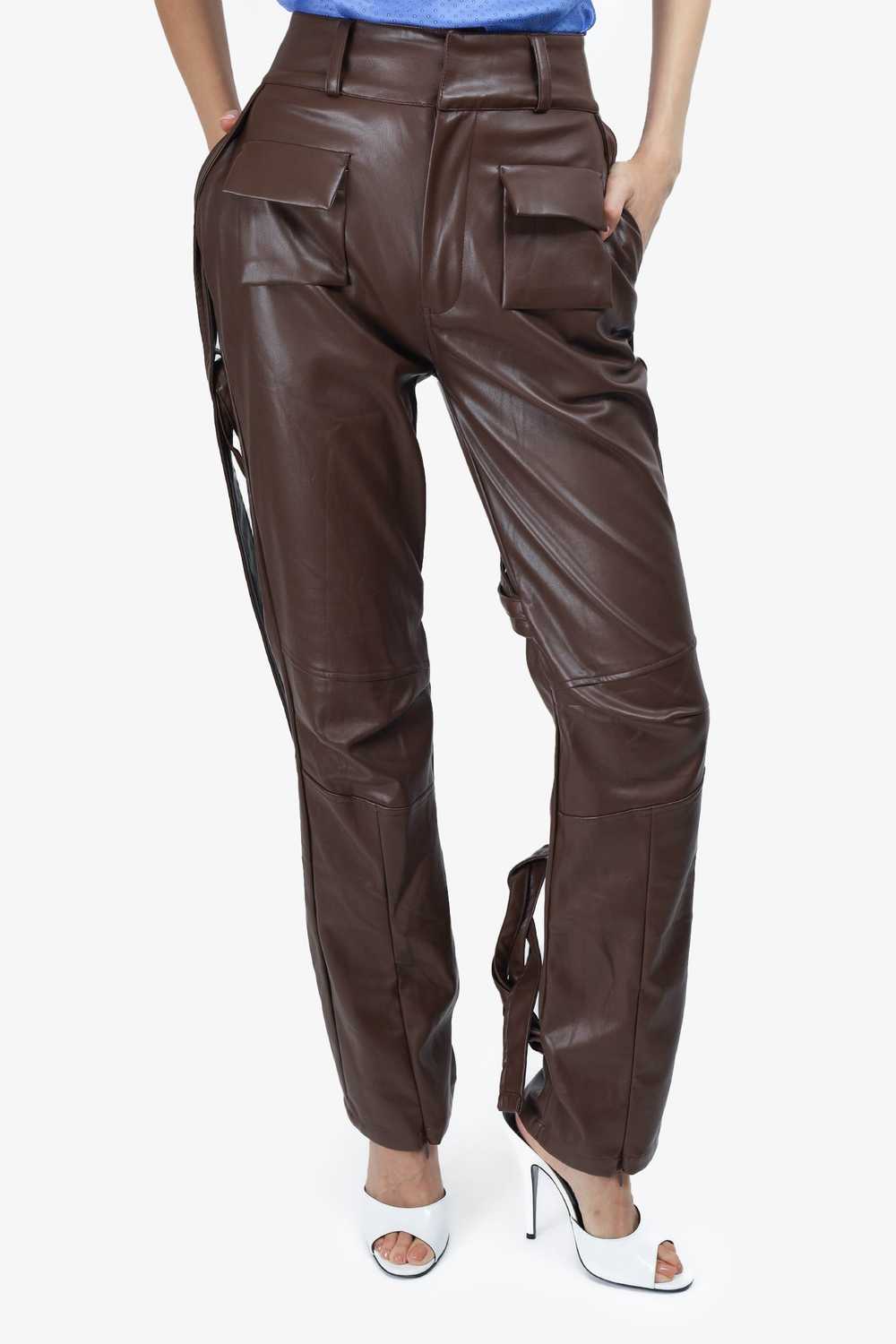 Maniere De Voir Brown Faux Leather Pants Size 0 - image 1