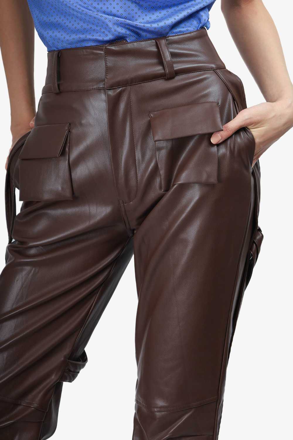 Maniere De Voir Brown Faux Leather Pants Size 0 - image 2