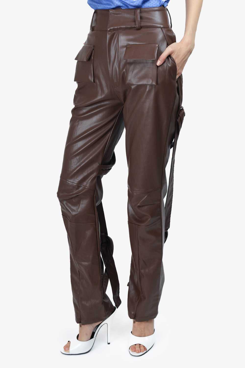 Maniere De Voir Brown Faux Leather Pants Size 0 - image 3