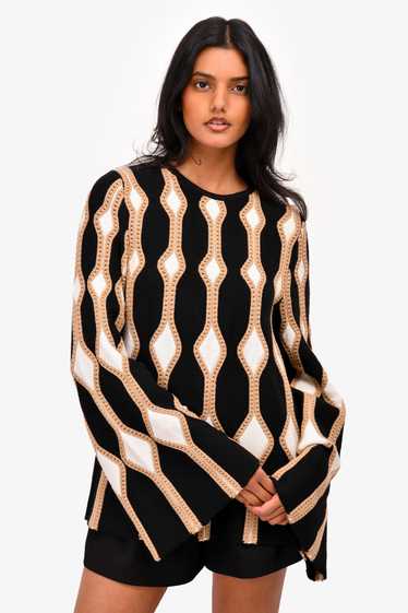 Chloe Black/Brown Crochet Wool/Silk Knit Sweater … - image 1