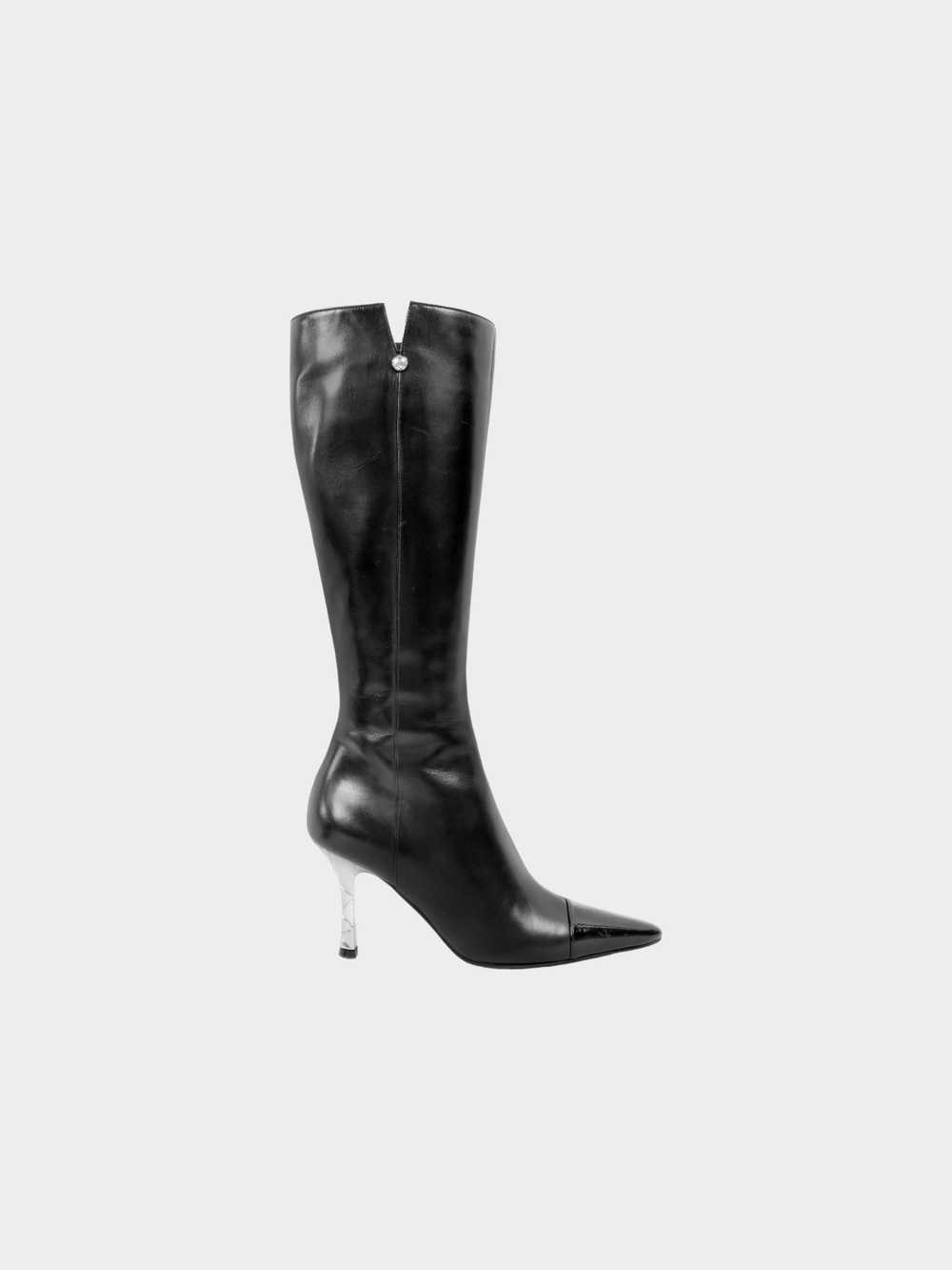 Chanel 2010s Black Leather Pointed Long Boots - image 1