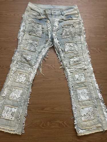 Streetwear Hand stitched denim lace pattern