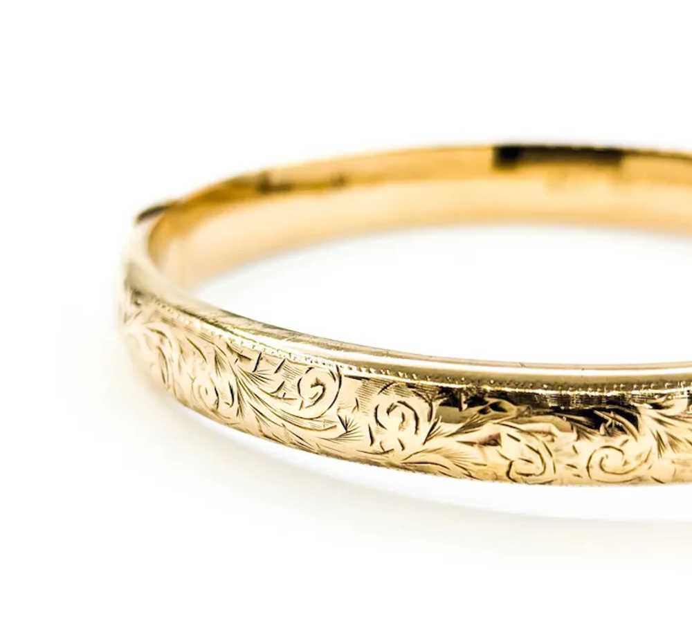 Cool Vintage Hinged Bangle with Floral Etching in… - image 6