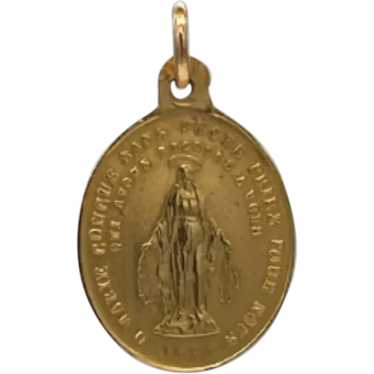 Antique French 18k Gold Miraculous Medal Charm Da… - image 1