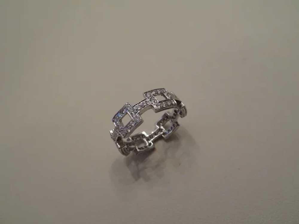 18k white gold pave diamond LINK design band ring - image 4