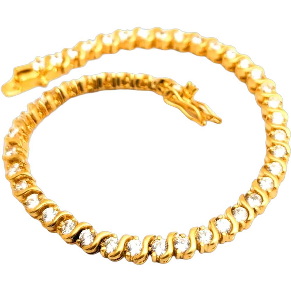 925 Sterling Silver Gold Tone Vermeil CZ Tennis B… - image 1