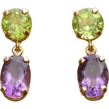 Vintage Peridot, Amethyst and 14k Gold Earrings - image 1