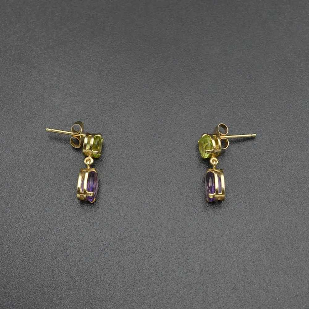 Vintage Peridot, Amethyst and 14k Gold Earrings - image 2