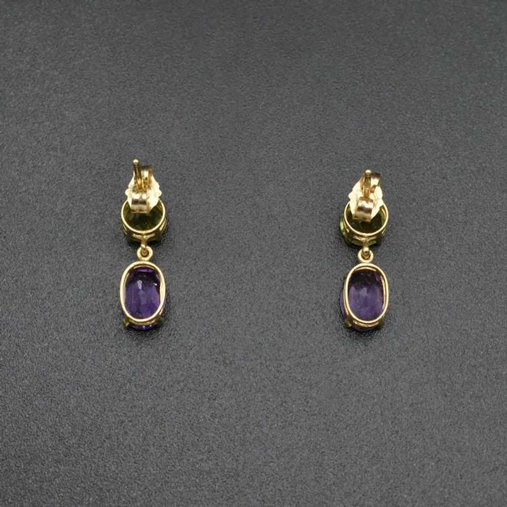 Vintage Peridot, Amethyst and 14k Gold Earrings - image 3