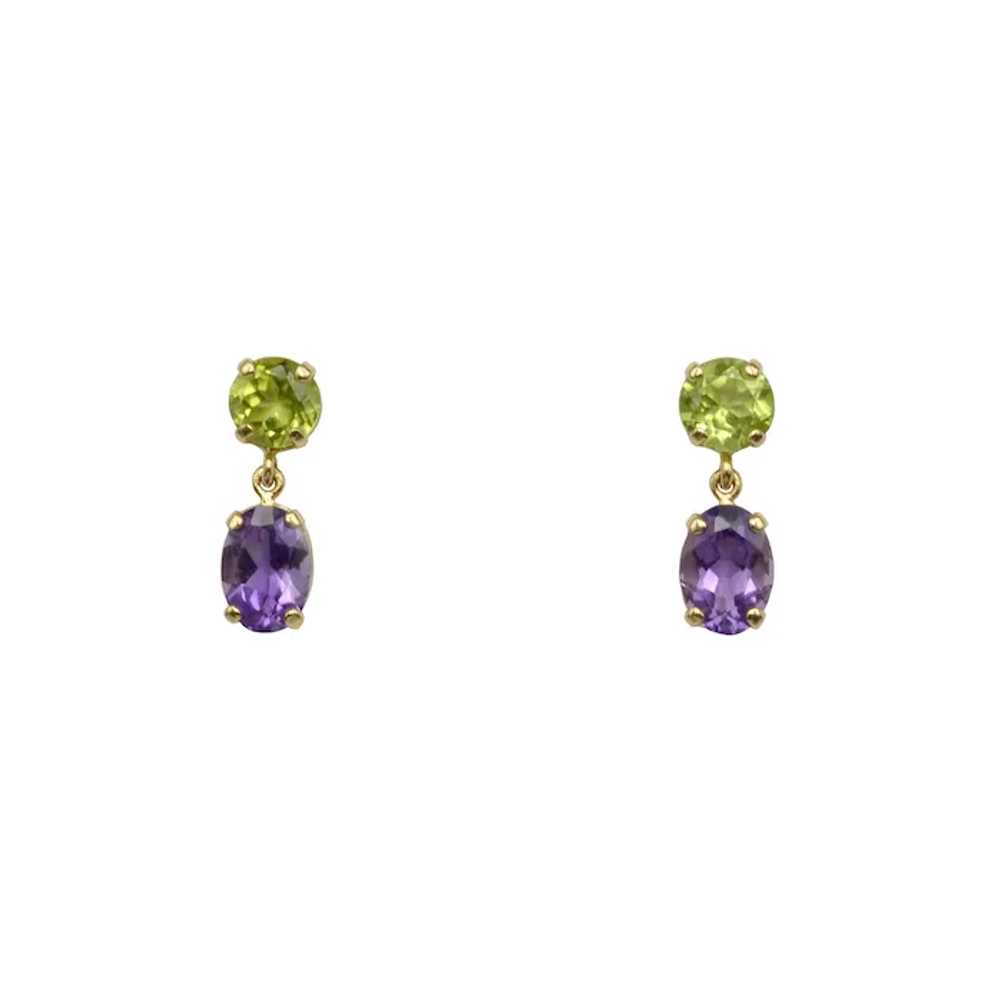 Vintage Peridot, Amethyst and 14k Gold Earrings - image 4