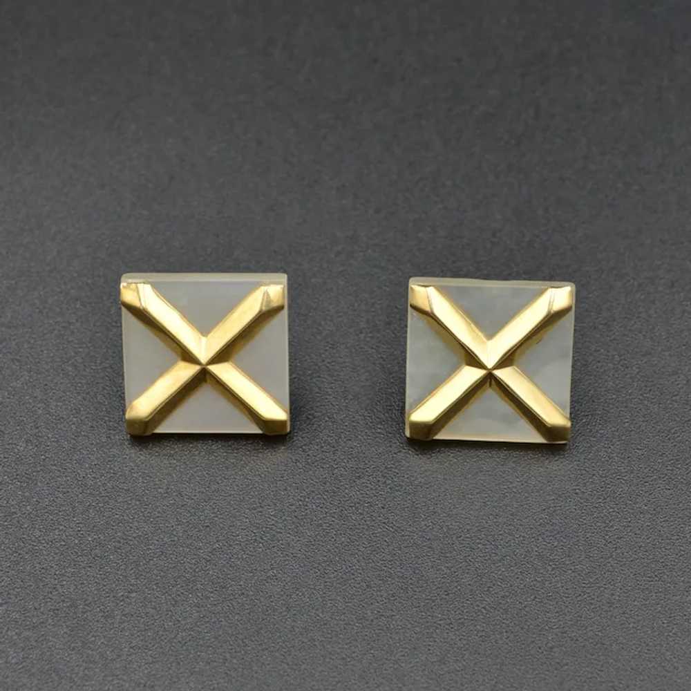 Vintage Mother of Pearl and 14k Gold X Earrings - image 2