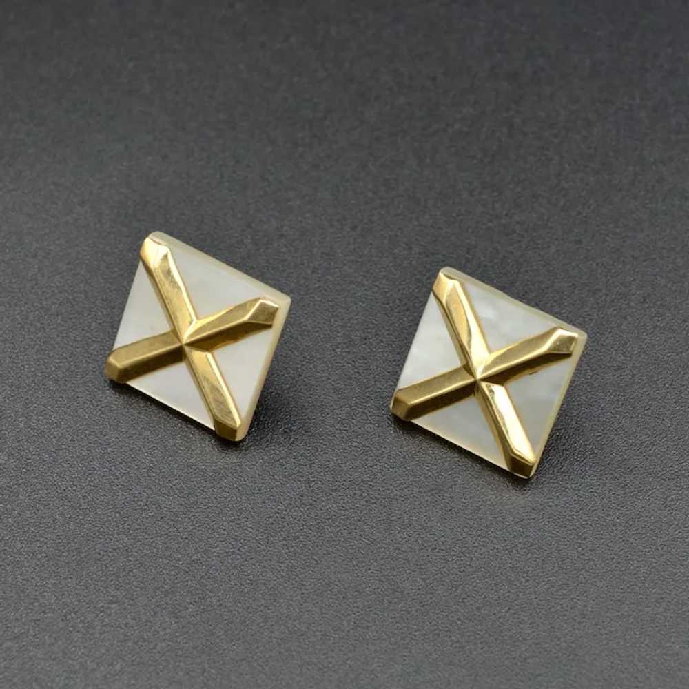 Vintage Mother of Pearl and 14k Gold X Earrings - image 3