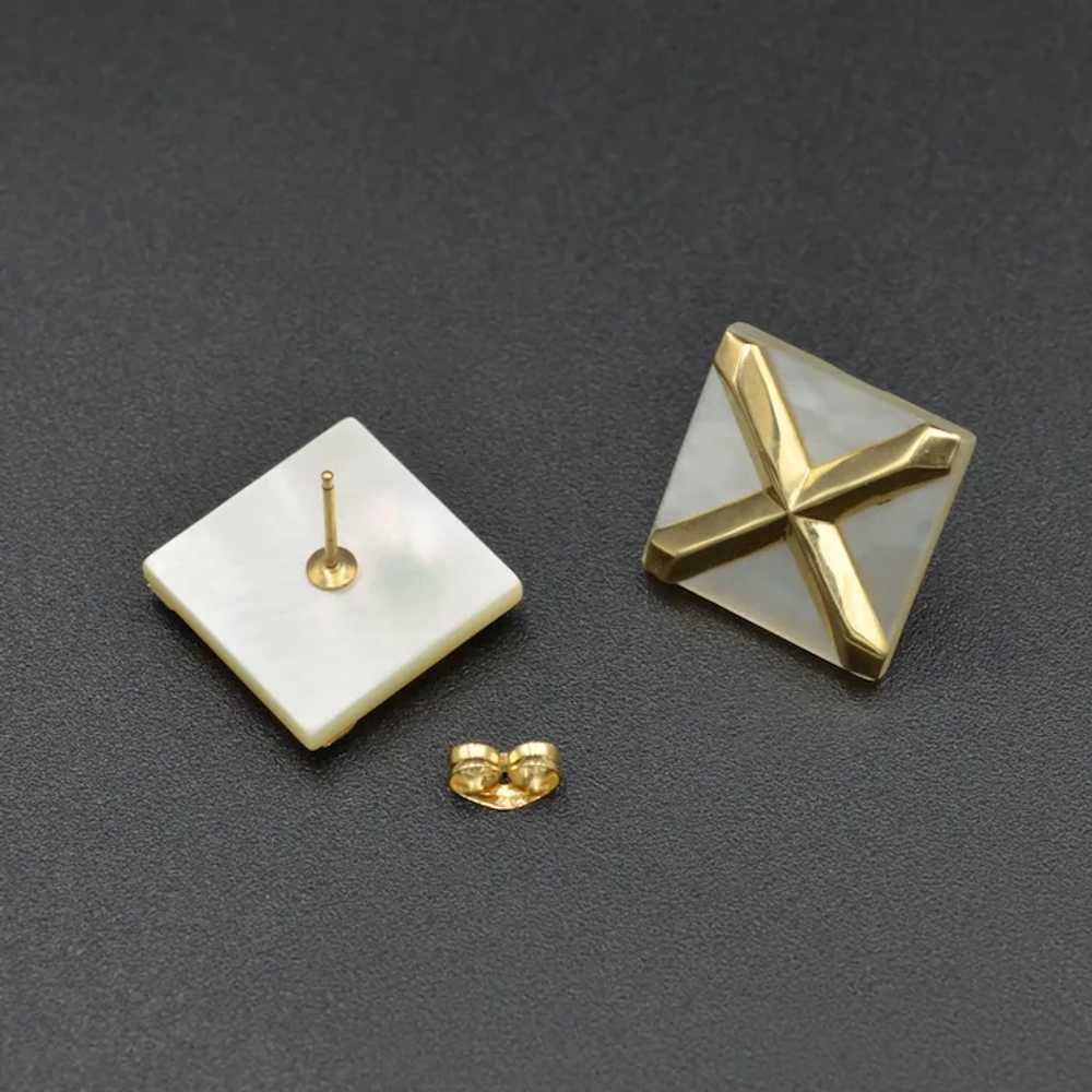 Vintage Mother of Pearl and 14k Gold X Earrings - image 4