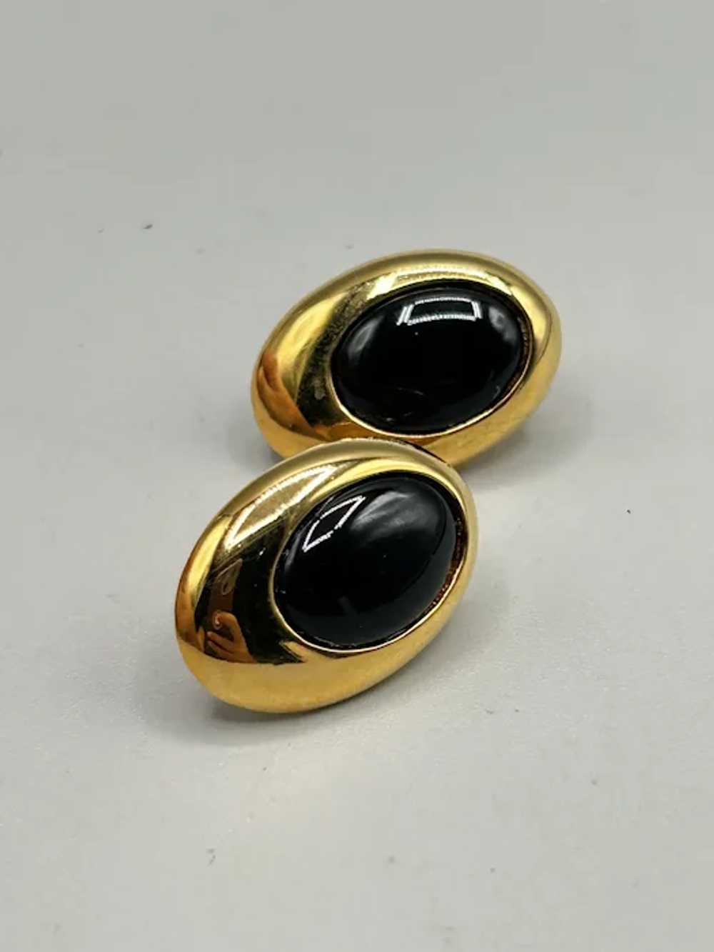 Vintage Gold Tone & Black Oval Cabochons Clip On … - image 5