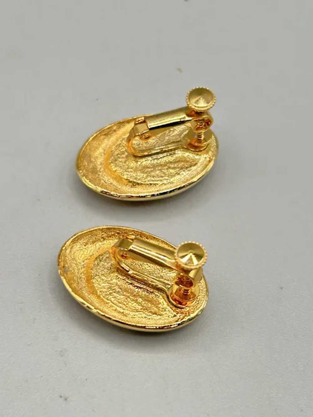 Vintage Gold Tone & Black Oval Cabochons Clip On … - image 6