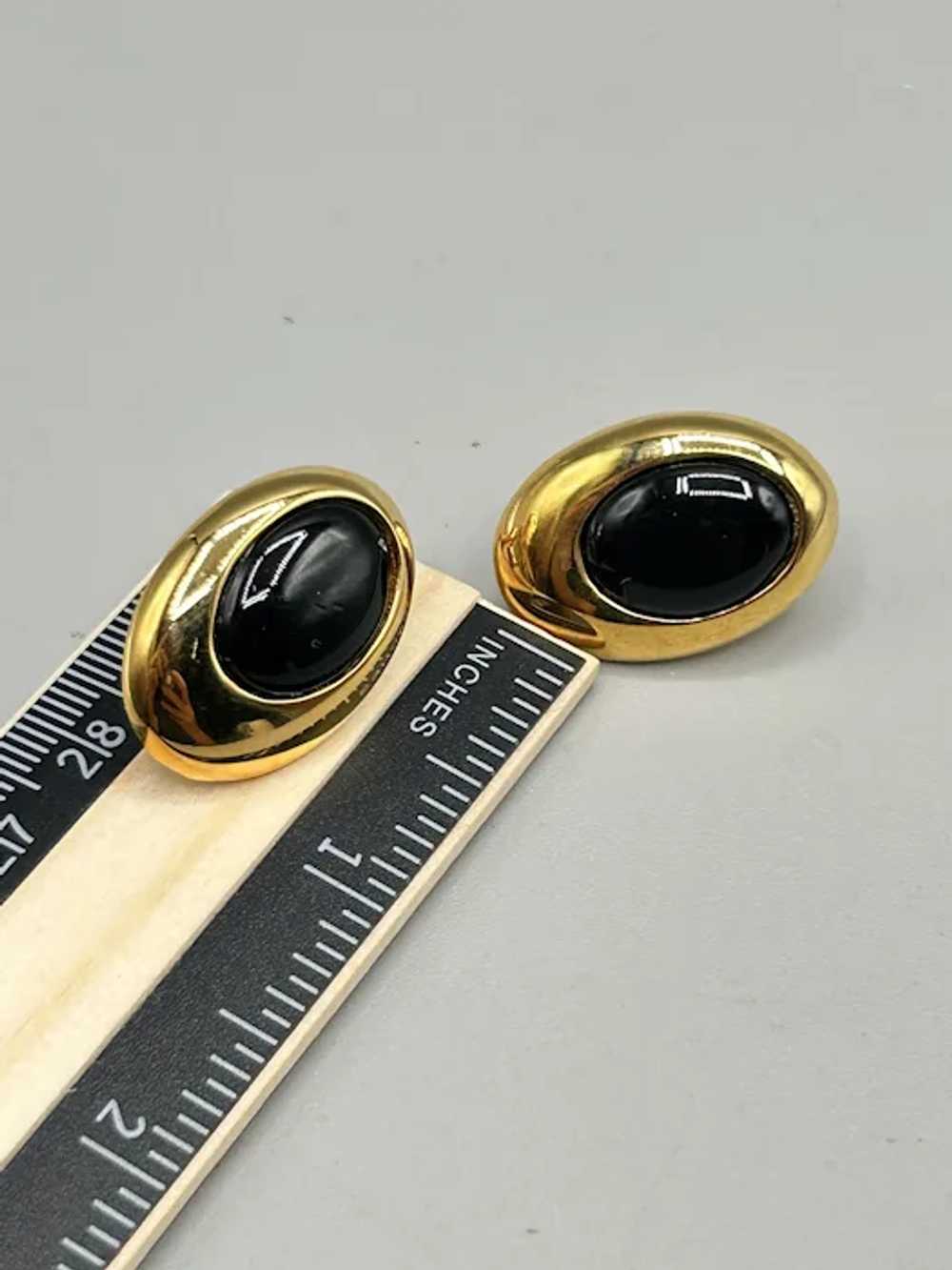 Vintage Gold Tone & Black Oval Cabochons Clip On … - image 7