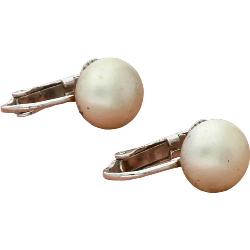 Sterling Silver Vintage Faux Pearl Clip-On Earrin… - image 1