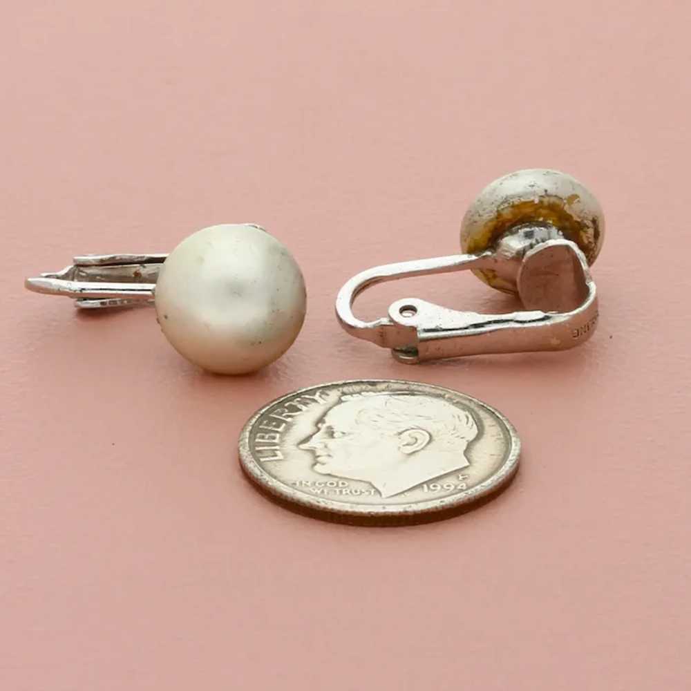 Sterling Silver Vintage Faux Pearl Clip-On Earrin… - image 4