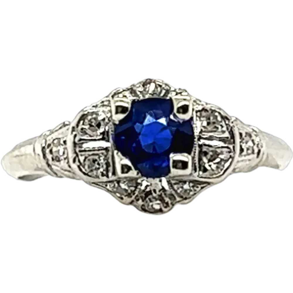 Art Deco Sapphire Ring .80ct Single Cut Diamonds … - image 1