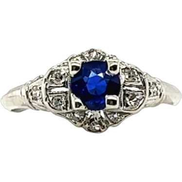 Art Deco Sapphire Ring .80ct Single Cut Diamonds … - image 1