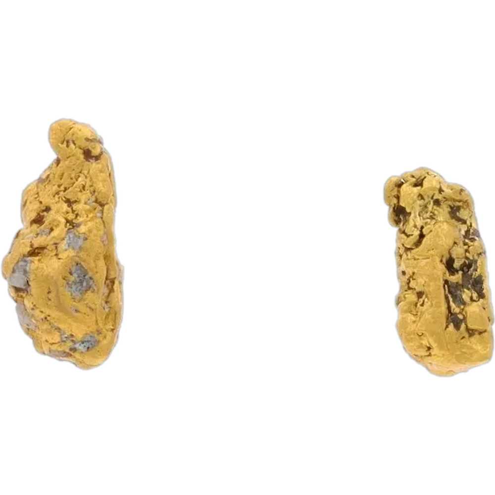 Yellow Gold Natural Gold Nugget Stud Earrings - 1… - image 1