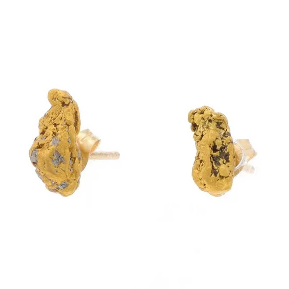 Yellow Gold Natural Gold Nugget Stud Earrings - 1… - image 2