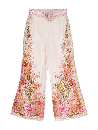 Zimmermann Linen Wide Leg Pants Pink Floral Print… - image 1